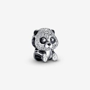 Pandora Silver Panda Charm with Clear Stones